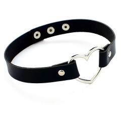 PU Leather Heart Adjustable Choker Necklace Jewelry Black