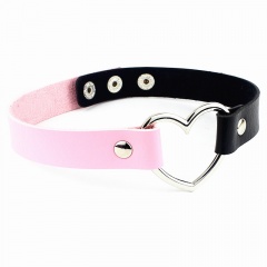 PU Leather Heart Adjustable Choker Necklace Jewelry Pink & Black