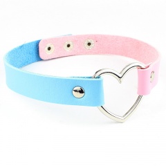 PU Leather Heart Adjustable Choker Necklace Jewelry Blue & Pink