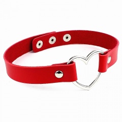 PU Leather Heart Adjustable Choker Necklace Jewelry Red
