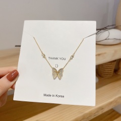 Fashion Gold Brass Zircon Stone Butterfly Charm Necklace butterfly