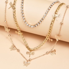 3 Pieces/Set Dargonfly Butterfly Multilayer Chain Necklace Wholsale butterfly