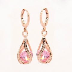 Drop Zircon Crystal Dangle Hoop Earrings Wholesale Pink