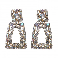 geometric shinning full diamond rhinestone earrings white