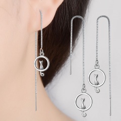 Simple Silver Long Chain Dangle Earring for Women cat