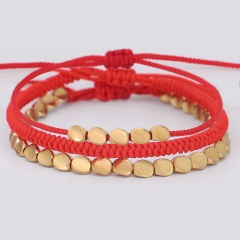 3 Pieces/Set Red Handmade Gold Brass Adjustable Bracelet Set Wholesale Red