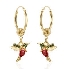 Hummingbird Bird Ear Hoop Earrings Jewelry red