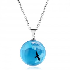 Blue Sky White Clouds Transparent Spherical Resin Pendant Necklace style 3
