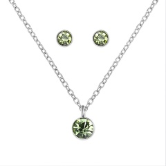 Silver Crystal Stud Earrings Short Necklace Jewelry Set green