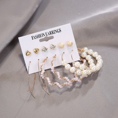 6 Pairs/set Gold Pearl Circle Dangle Earrings Set Wholesale style 1
