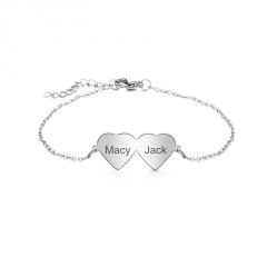 Customizable Silver Heart Stainless Steel Chain Bracelet double