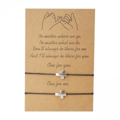 2 Pieces/Card Black Rope Adjustable Couple Bracelets cross