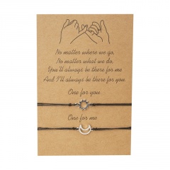 2 Pieces/Card Black Rope Adjustable Couple Bracelets moon&sun