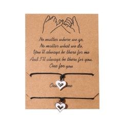 2 Pieces/Card Black Rope Adjustable Couple Bracelets heart