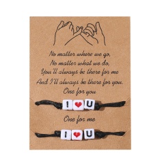 2 Pieces/Card Black Rope Adjustable Couple Bracelets I LOVE YOU