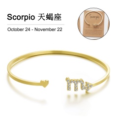 Gold 12 Constellation Diamond Open Bracelet Bangle with Card Scorpio