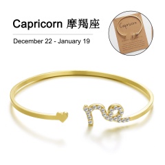 Gold 12 Constellation Diamond Open Bracelet Bangle with Card Capricon