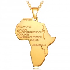 Stainless Steel Alphabet Africa Map Necklace gold