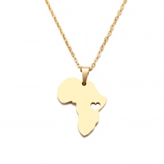 Stainless Steel Hollow Africa Map Clavicle Chain Necklace gold