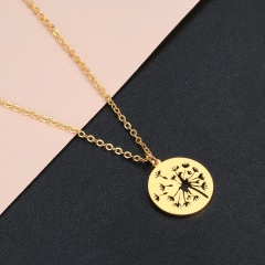 Hollow Dandelion Circle Stainless Steel Pendant Clavicle Chain Necklace gold