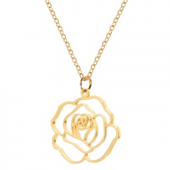 Hollow Rose Stainless Steel Pendant Necklace gold