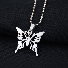 Silver Hollow Butterfly Stainless Steel Pendant Chain Necklace butterfly