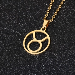 Gold 12 Constellation Circle Pendant Chain Necklace Jewelry Taurus