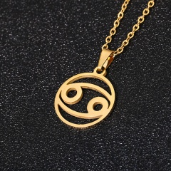 Gold 12 Constellation Circle Pendant Chain Necklace Jewelry Cancer
