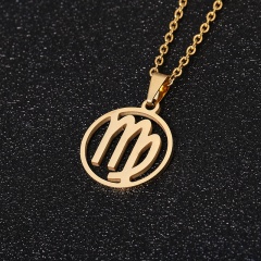 Gold 12 Constellation Circle Pendant Chain Necklace Jewelry Virgo