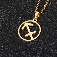Gold 12 Constellation Circle Pendant Chain Necklace Jewelry Sagittarius