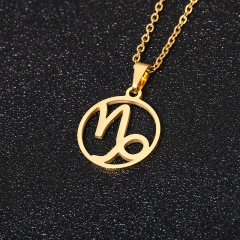 Gold 12 Constellation Circle Pendant Chain Necklace Jewelry Capricorn