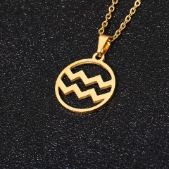 Gold 12 Constellation Circle Pendant Chain Necklace Jewelry Aquarius