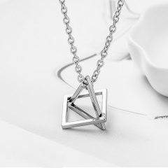 silver stainless steel simple pendant chain necklace jewelry square