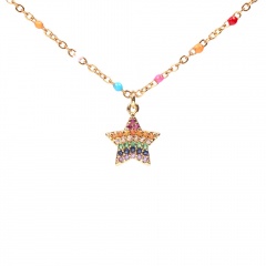 Colorful stainless steel inlaid zirconium five-pointed star clavicle chain necklace star