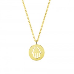Round Hollow Palm Pendant Stainless Steel Necklace gold
