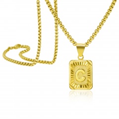 A-Z Letter Gold Pendant Necklace Size 1.5*2.8CM Chain Length 46+5CM C