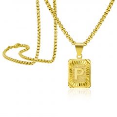 A-Z Letter Gold Pendant Necklace Size 1.5*2.8CM Chain Length 46+5CM P