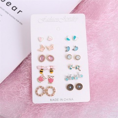 12 pairs of geometric round love flower stud earrings set #1