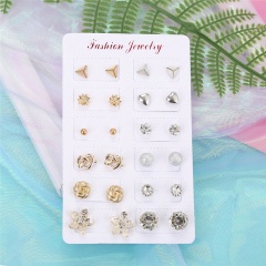 12 pairs of geometric round love flower earrings set with diamonds #1