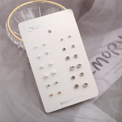 12 pairs of simple geometric round diamond stud earrings set #2