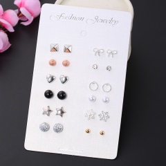 12 pairs of geometric round chicken flower butterfly star stud earrings set #1
