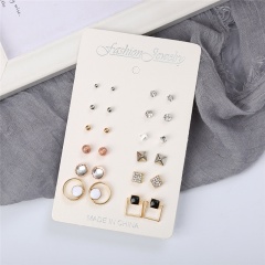 12 pairs of geometric round chicken flower butterfly star stud earrings set #3