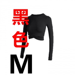 Long-sleeved T-shirt exposed navel cross quick-drying sports yoga wear Black M