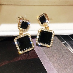 Black Square  Crystal Rhinestone Stud Earrings square