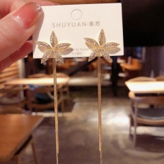 fashion gold flower tassel dangle earrings jewelry gold