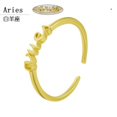 Gold 12 constellation letter open rings jewelry Aries
