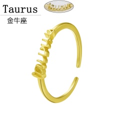 Gold 12 constellation letter open rings jewelry Taurus