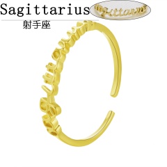 Gold 12 constellation letter open rings jewelry Sagittarius