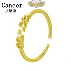 Gold 12 constellation letter open rings jewelry Cancer