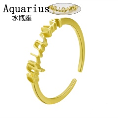Gold 12 constellation letter open rings jewelry Aquarius